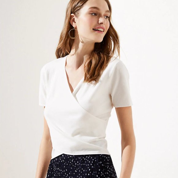LOFT Sweaters - Loft White Cropped Wrap Sweater